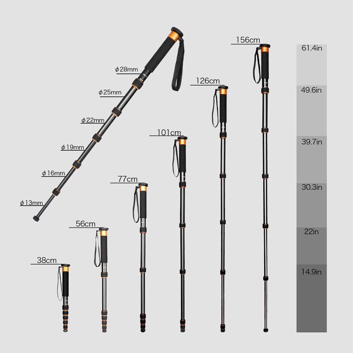Штатив Koolehaoda MP286C з вуглецевого волокна, 6-секційний, портативний, максимальне навантаження 10 кг (Оранжевий)