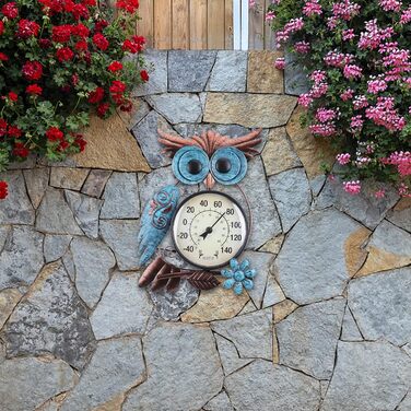 MUMTOP Outdoor Thermometer, 42 inch Metal Owl Garden Stake Outdoor Wall Thermometer for Patio, Yard and Garden