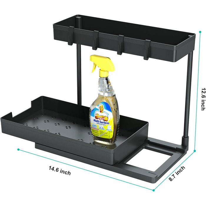 Under Sink Organizer, Bathroom Organizer, 2-Tier Sliding Cabinet Organizer, Narrow Space Under the Sink, Organizer and Storage for Kitchen, Bathroom