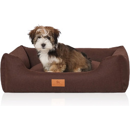 Knuffelwuff Dog Bed Lotte made of Velour with a fine hand-woven character XXL 120 x 85cm - removable cover - washable - for large, medium and small dogs (Brown, L 120 x W 85 x H 25 cm)
