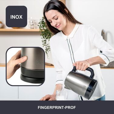 Електричний чайник BLACK+DECKER BXKE2202E, 1.2L, 2200W, нержавіюча сталь, поворотна база 360°, автоматичне відключення, індикатор рівня води, ергономічна ручка, для лівшів