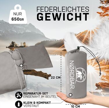 Nordbär Inflatable Camping Sleeping Pad - Ultralight & Compact | Air Mattress for Camping, Outdoor Use & Tent | Grey Sleeping Pad with or without Pillow