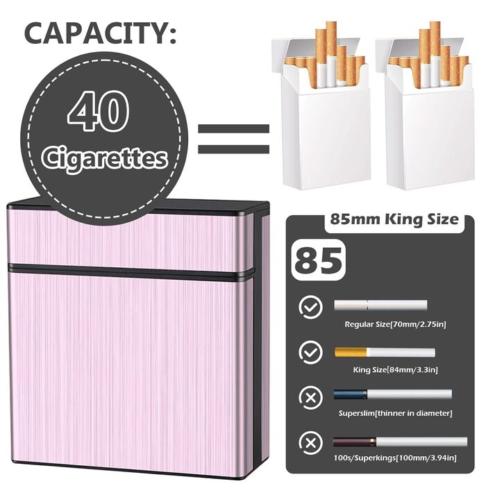 Металеве тютюнотримач на 40 сигарет, великий, з магнітною кришкою, рожеве золото, для чоловіків та жінок