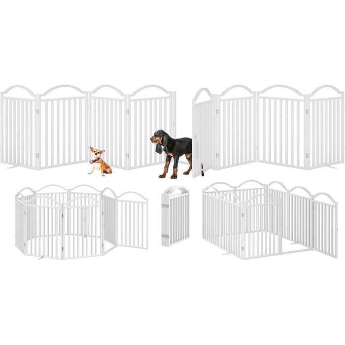 Металеві ворота для собак BHG, без монтажу, з дверцятами, широкі, 243,8 см, високі, 81,3 см, аккордеон, 8 панелей, білий, для дому та саду