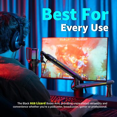 Кріплення для мікрофона IXTECH RGB Low Profile з регулюванням, настільний стійка з кріпленням, поворотний мікрофонний тримач з кабельною організацією для стрімінгу та подкастів, 4 ящірки RGB