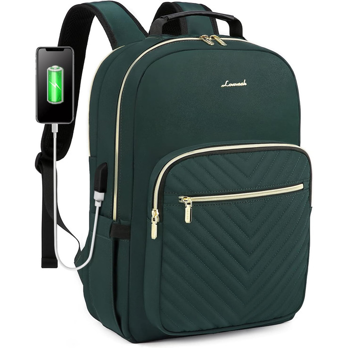 LOVEVOOK Рюкзак для жінок, великий, 15.6 дюймів, для ноутбука, водонепроникний, шкільний, для дівчаток-підлітків, чорний, елегантний, для роботи, для школи, університету, подорожей, 15.6' (17.3 дюймів, темно-зелений)
