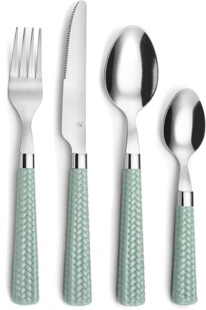 Amefa PAILLE Cutlery Set, 24-Piece | Cutlery Set for 6 People | Stainless Steel, Dishwasher Safe | Cutlery with Colorful Handles in Pastel Green | Dinner Cutlery