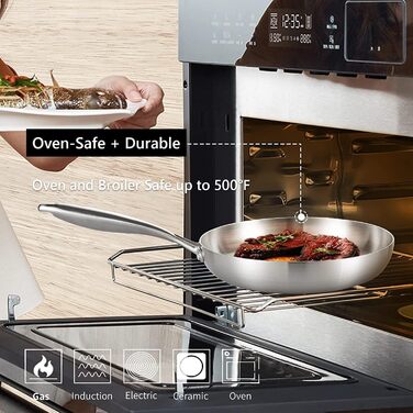 Набір сковорідок з нержавіючої сталі LOLYKITCH 3 шт., 20.3-25.4-30.5 см, для індукційних плит, придатні для миття в посудомийній машині та духовці