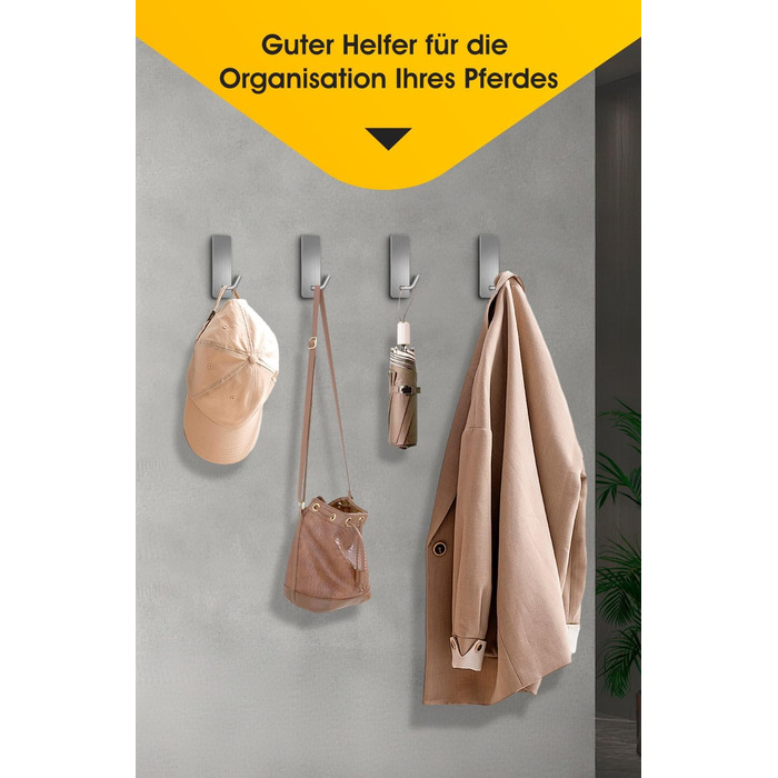 Набір гачків для рушників без свердління, 10 шт., самоклеючі гачки з нержавіючої сталі 304, міцні клейкі гачки для великих предметів, клейкі гачки для ванної, туалету та кухні, стійкі до іржі, срібні