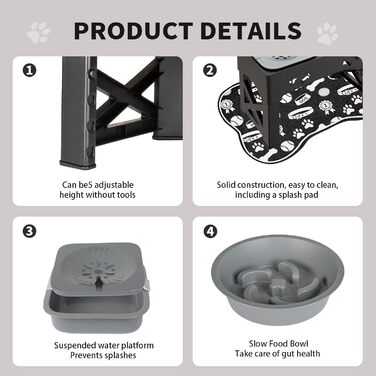 Набір мисок для собак і котів 3-в-1 з регулюванням висоти, антиковзною підстилкою та захистом від розливання (2x1000 мл)