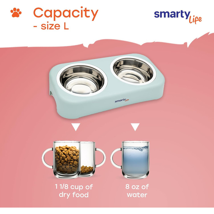 Набір мисок для котів та собак Smarty Life з піднятою платформою - нержавіюча сталь, для корму та води