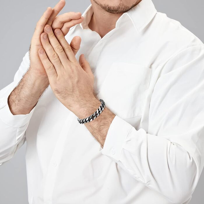 Чоловічий браслет-ланцюжок Kubanisches Gliederkettenarmband LUCKY2+7: срібло, чорний, нержавіюча сталь