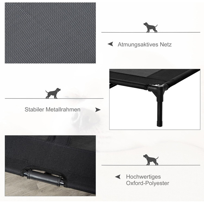Лежанка для собак PawHut Outdoor, піднята лежанка з дихаючою сіткою, для малих та середніх собак, 91 x 69 x 29 см (Чорний)