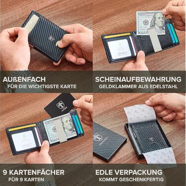 Травандо Гаманець чоловічий Seattle з затискачем для грошей RFID захистом, картхолдер, карбон