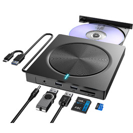 Зовнішній CD/DVD привід USB 3.0 та USB-C, оптичний накопичувач CD/DVD +/-RW ROM Brenner для ноутбука, ПК, MacBook, iMac (Windows, MacOS, Linux)