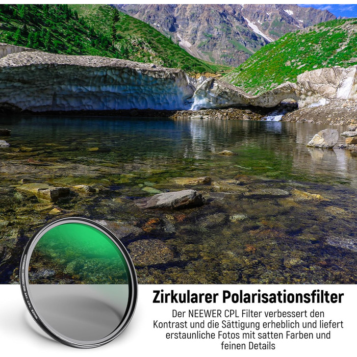 NEEWER Поляризаційний фільтр CPL 82mm для об'єктивів камери: зменшує відблиски, покращує контраст