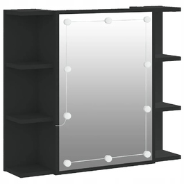 Шафа у ванну кімнату з дзеркалом та LED-підсвіткою, чорна, 70x16,5x60 см