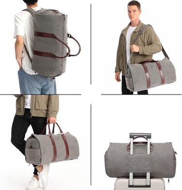 Portable Garment Bag, Men's Suit Bag for Business Travel, Large Leather Travel Bag with Shoe Compartment (Gray Backpack)