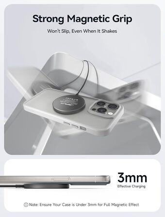 Бездротовий зарядний пристрій JSAUX MagSafe 15W, сумісний з iPhone 17 Air Pro Max, iPhone 16/15/14/13/12, AirPods 3/2, колір: синій (чорний)