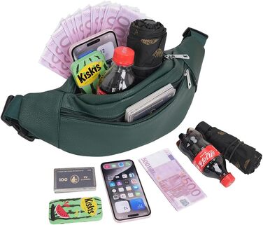 Поясна сумка на пояс для чоловіків та жінок з PU шкіри, спортивна сумка через плече, сумка на стегно для подорожей, хайкінгу, дресирування собак та активного відпочинку (Зелена)