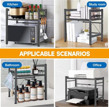 Підставка для мікрохвильової печі та кухонного обладнання з 6 гачками (сіра)