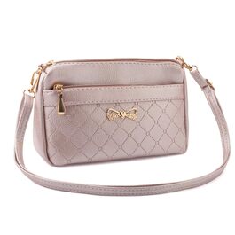 Сумка жіноча через плече маленька елегантна з тисненим візерунком, PU шкіра (Рожевий металік)