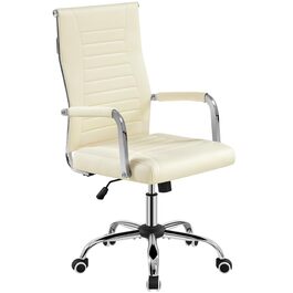 Офісне крісло Yaheetech з підлокітниками, ергономічне, для офісу, комп'ютерне, для начальника, висока спинка, з функцією гойдання, до 136 кг, бежеве