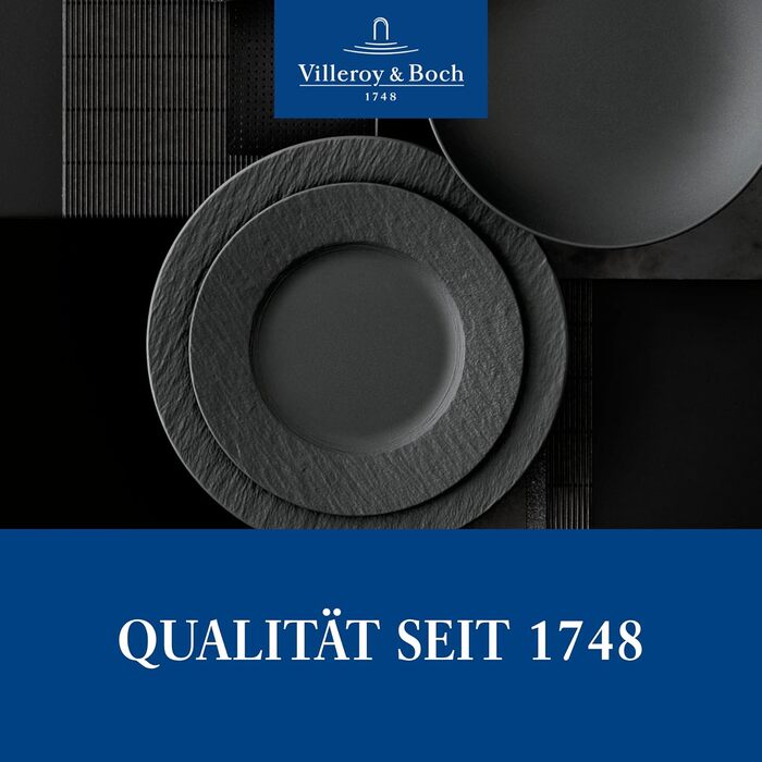 Тарілка для сніданку Villeroy & Boch Manufacture Rock 22 см, чорна, преміум порцеляна, матова, шліферна текстура, для посудомийної машини та мікрохвильовки