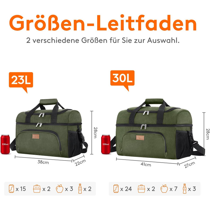 Термосумка LifeWit 30L, 32 банки, зелена: для пікніка, пляжу, роботи, подорожей