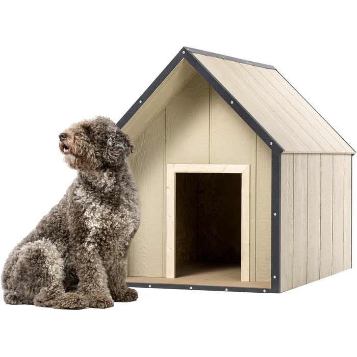 Будка для собак Outdoor маленьких порід – дерев'яна будка для собак, водостійкий дах 76 x 99 x H80 см, розмір S, Timbela M401-1 розмір M, 76x99xH80cm, натуральне дерево (розмір L, 80x118xH94cm, LP SmartSide дерев'яні панелі)