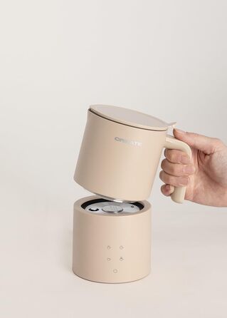 Електричний спінювач молока MilkFrother Cremeweiß з сенсорним екраном, 4 автоматичні програми, система безпеки, 350 мл, для гарячих та холодних напоїв, 400W (пісочний колір)