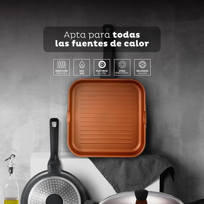 Гриль сковорода San Ignacio Bronze 28x28 см, алюмінієва з антипригарним покриттям, для всіх типів плит