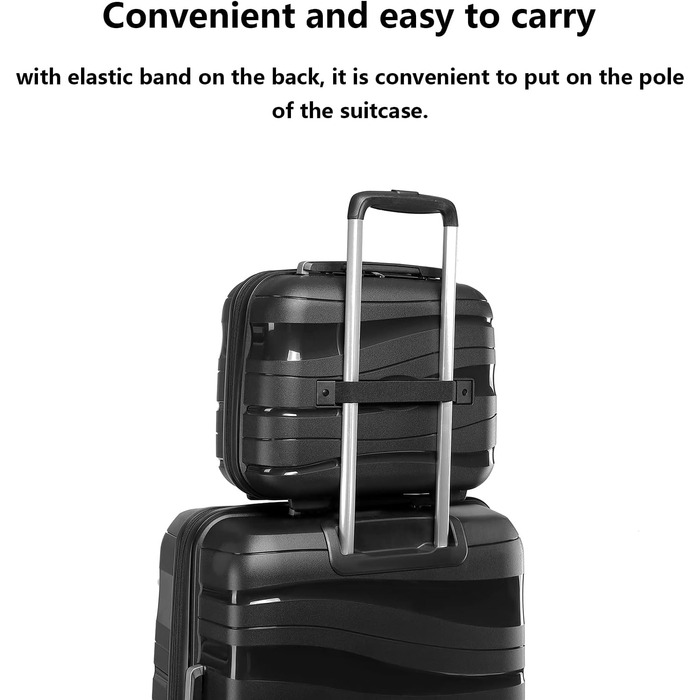 Набір валіз KONO 2 шт: велика валіза-тролі (56 см) + косметичка з поліпропілену, з 4 колесами та TSA-замком (кремовий білий)