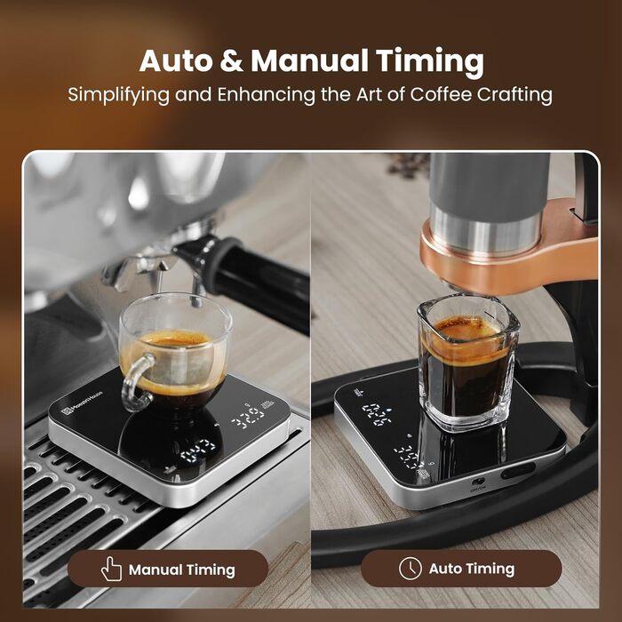 Ваги для кави Maestri House Mini з таймером, перезаряджувані, для еспресо та Pour-Over, точність 2 кг/0,1 г, портативні, чорно-срібні