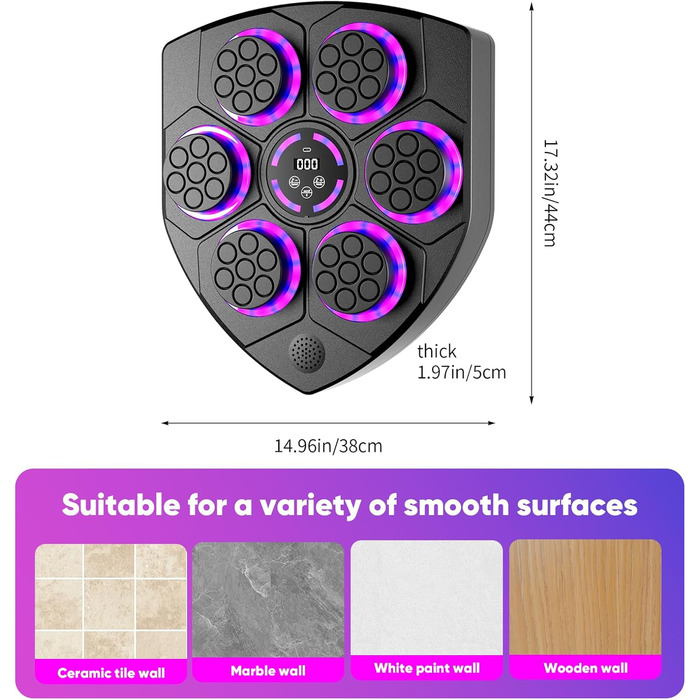 Музична боксерська машина AHWOiHS з LED-підсвіткою, 9 швидкостей та 9 режимів тренування для дітей та дорослих