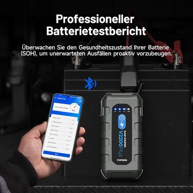 Powerbank TOPDON JS3000 для запуску двигуна, 24000mAh, 2200A, для бензинових (9.0L) та дизельних (7.0L) двигунів, з EVA-чохлом