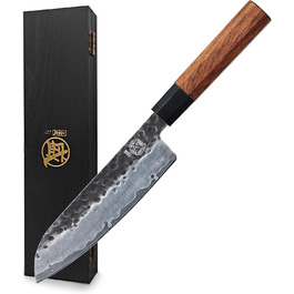 Японський ніж Santoku Mitsumoto Sakari 19 см, ручка з рожевого дерева, сталь з високим вмістом вуглецю, в подарунковій коробці