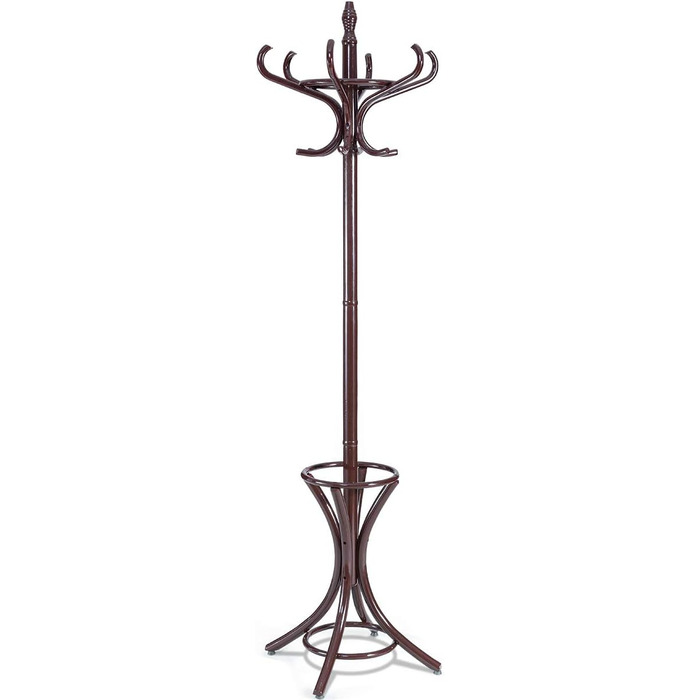 GIANTEX Coat Rack with Umbrella Stand, Clothes Rack Wood with 12 Clothes Hooks, Wooden Coat Tree Freestanding, Standing Coat Rack for Entryway Living Room (White) (Brown)