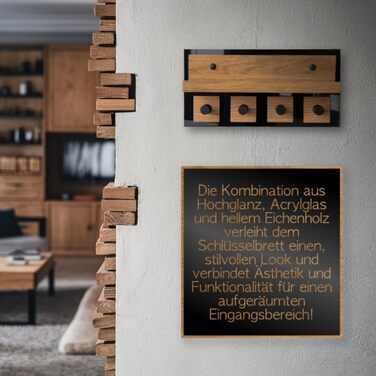 Сучасне ключниця Alakay з поличкою - блискуче дерев'яне ключниця чорного кольору для стильного зберігання ключів, підійде для дому чи офісу, практичне та елегантне