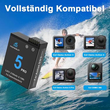 Набір акумуляторів та зарядного пристрою для DJI Osmo Action 4/3: 2x акумулятор 1800mAh + Dual USB LED зарядний пристрій
