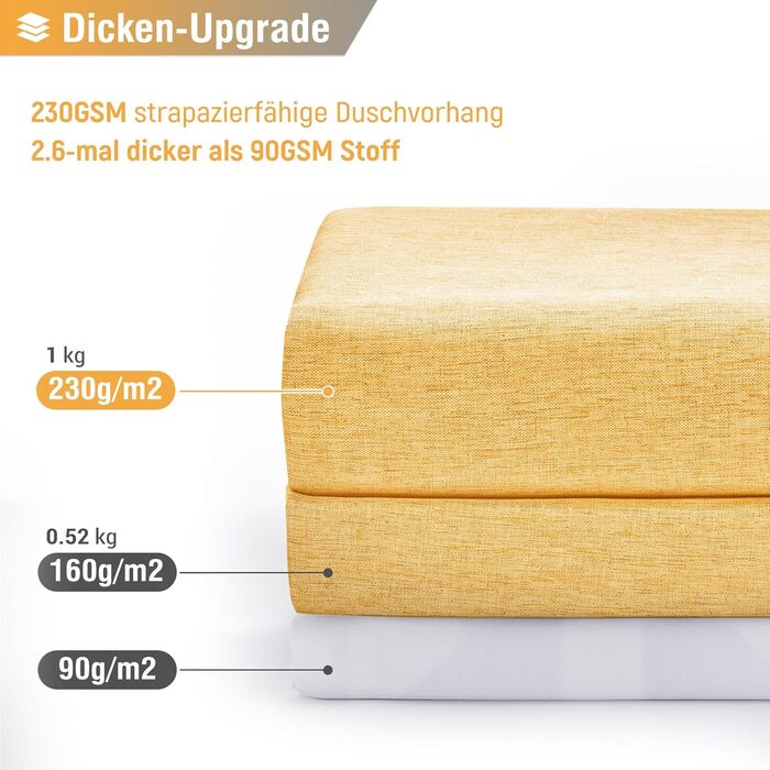 Шторка для душу BTTN, тканинна, 180x200 см, льонова текстура, антигрибкова, миється, з 12 гачками, сучасний дизайн, водовідштовхувальна, з обтяжувачем, для ванни, кремового кольору