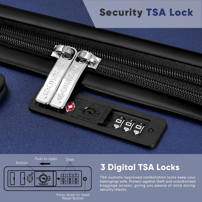 Набір валіз SHOWKOO 2 шт. з жорстким корпусом 65см+75см, розширюваний, ультралегкий, полікарбонат, з TSA замком та 4 колесами (L+XL) - Темно-синій