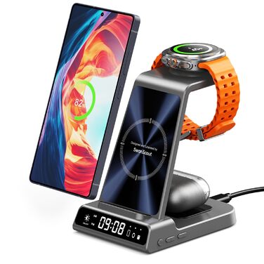 Бездротова зарядка 3-в-1 для Samsung Galaxy S25 Ultra, Watch 8/Ultra/7/6, Buds 3/3 Pro (Tech Grey)