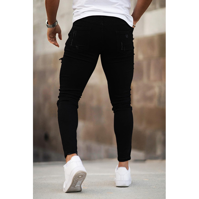 Чоловічі рвані джинси GINGTTO Skinny Stretch Slim Fit (Чорні, 34W/30L)