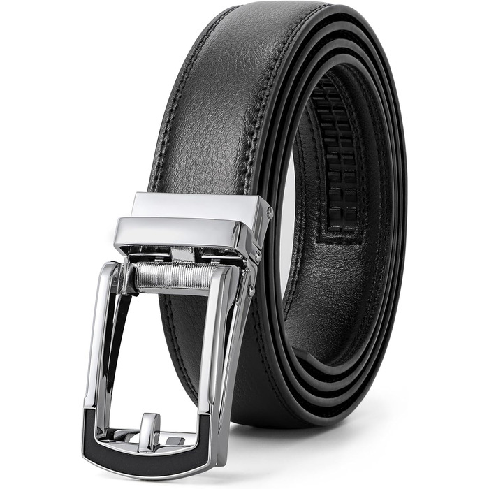 Чоловічий шкіряний ремінь JasGood з автоматичною пряжкою, 33 мм, для костюма, ділового стилю, повсякденного носіння (чорний, 130 см, обхват талії 101-115 см)