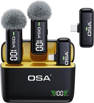 Бездротовий петличний мікрофон OSA: професійний комплект з двома мікрофонами, Plug-and-Play, для iPhone, Android, камери, ПК