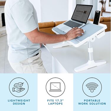 LAPGEAR Підставка для ноутбука з шкіри з регульованими ніжками, підставкою для зап'ястя, слотом для медіа та інтегрованим місцем для зберігання, для ноутбуків до 43,2 см (17 дюймів), сірий колір