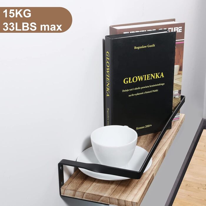Настінна полиця AGM Wandregal 2 шт. з тримачем для рушників, світло-коричнева, для ванної, кухні, вітальні, офісу, спальні