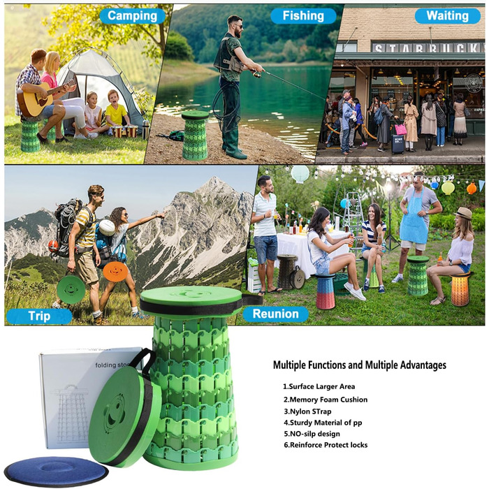 Алевмум: Телескопічний складаний стільчик з подушкою, 50см, 450кг, бамбук