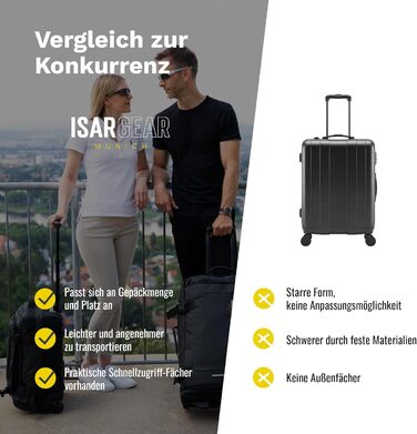 Чемодан ручної поклажі Isar Gear® з 2 колесами (50x35x20 см) - Легкий дорожній чемодан 20 літрів з тканини, ручний ролер, м'який кейс (Softcase) чорного кольору з колесами, висота 50 см